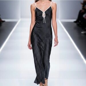 Rumored Daytona Maxi Dress Black White Polka Dot Tie Front Size L NWT